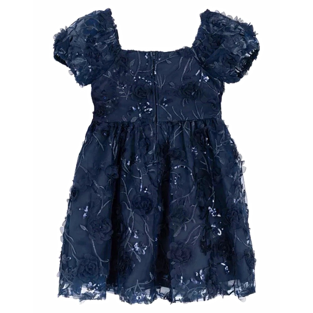 NEW Rare Editions Girls Navy Floral Tulle Sequin Puff Sleeve Dress 2T